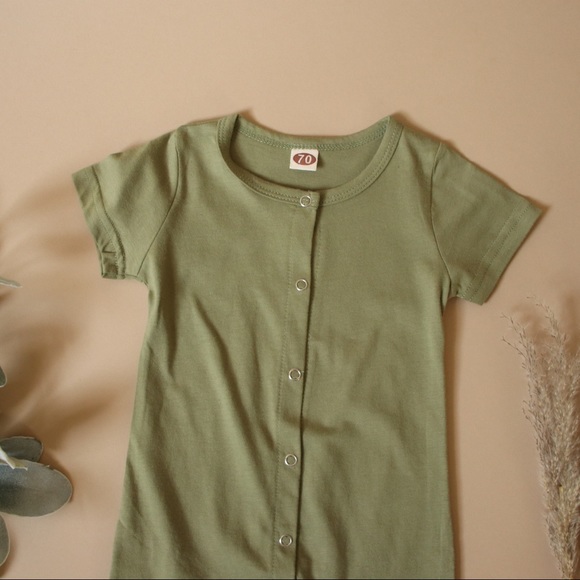 Button Front Short Sleeve Jumper Olive Green Baby - Picture 3 of 6